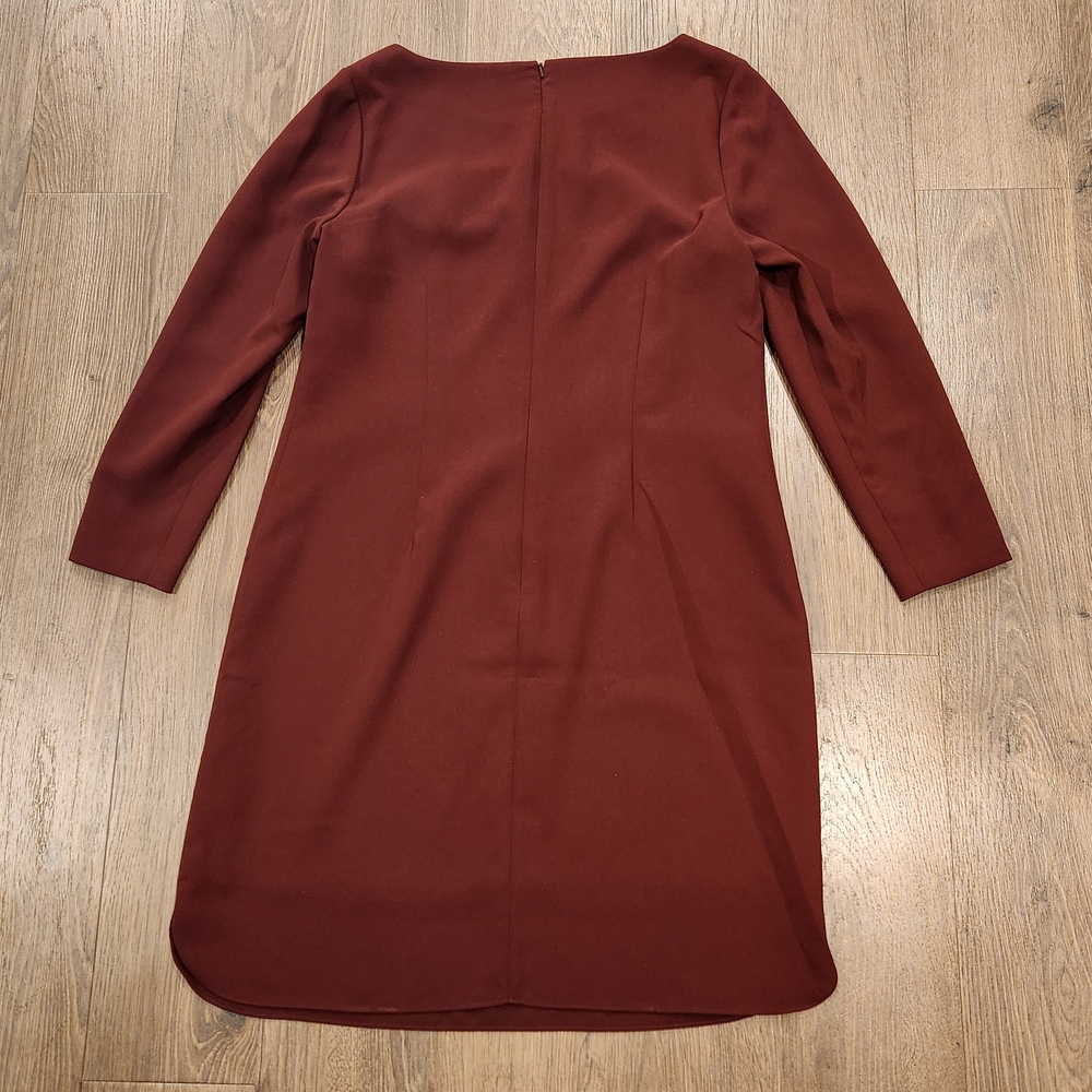 Wine colored crepe shift dress, long sleeve by Banana Republic